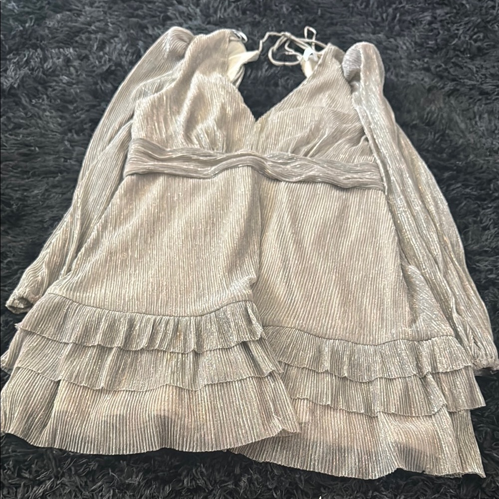 Silver Metallic Ruffled Dress